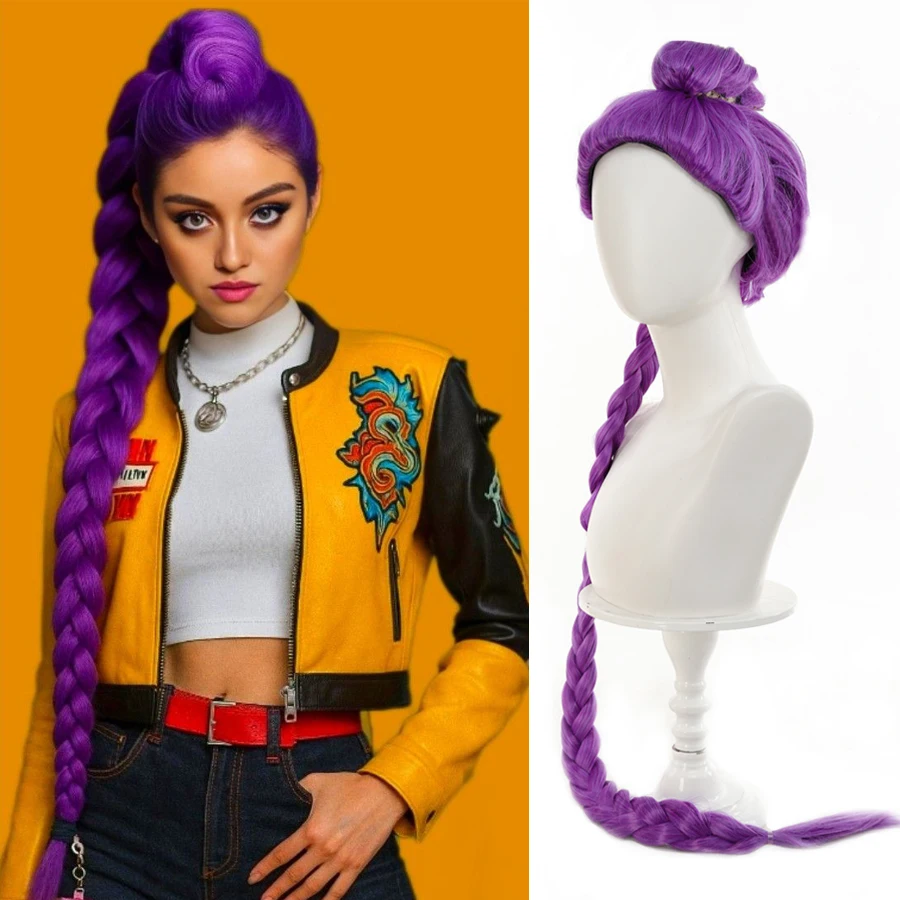 synthetic Long Straight Fiber Cosplay Wig Purple Black Heat Resistant Material for Anime Conventions And Party daily Use