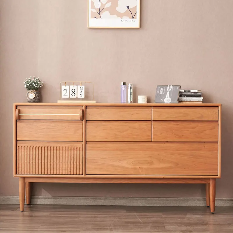Customizable led luxury North American retro storage chest of drawers against the wall solid wood storage bedroom side cabinet
