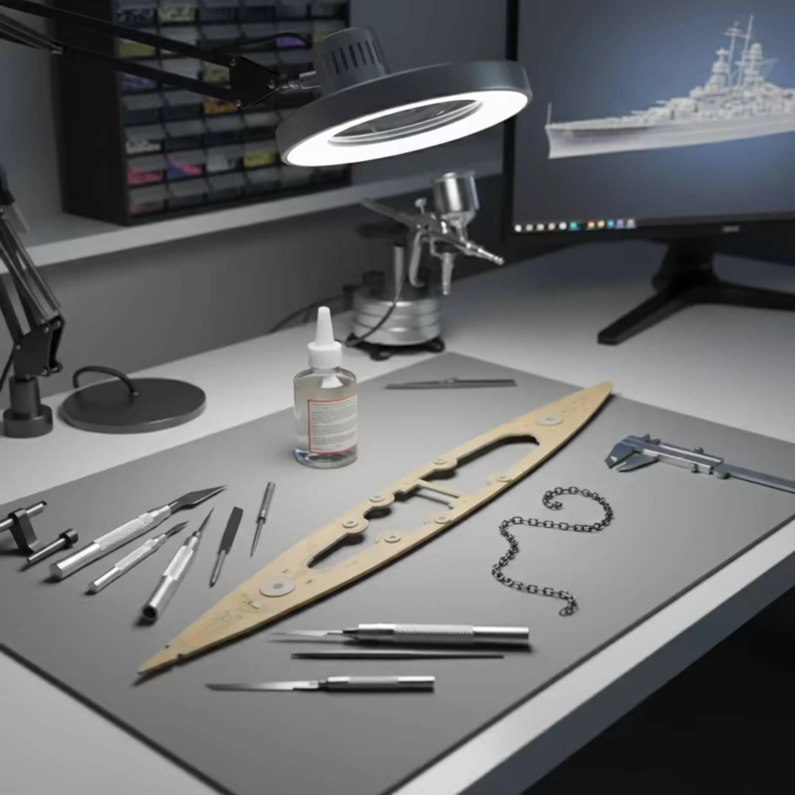 Wood Deck with Anchor Chain Engraved Model Upgrade Kit Model Ship Parts Tapered Anchor Chain Hobby for Hobbyists, Scale Modeling