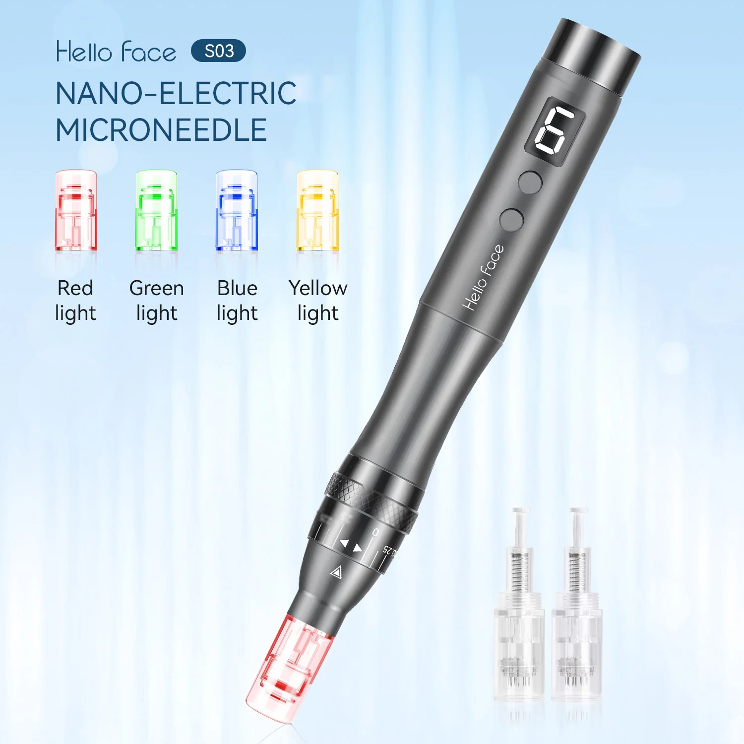 Hello Face S03 pluma de microagujas inalámbrica 4 colores luz LED Derma pluma terapia Photon belleza Dermapen pelo cara Meso terapia Kit