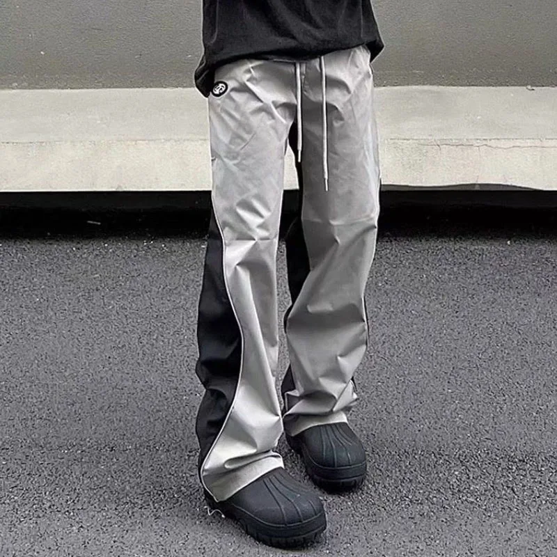 New Spring and Autumn Fashion Brand Panel Contrast Drawstring Straight Barrel Workwear Sports Casual Loose Versatile Men's Pants