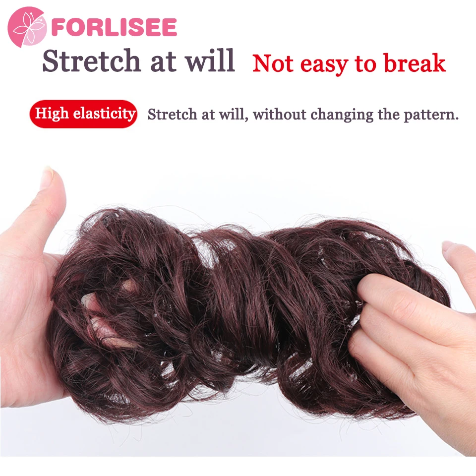 FORLISEE Synthetic Hair Bun Chignon Messy Curly Hair Band Elastic Scrunchy False Hair Pieces For Women Hairpins Black Brown