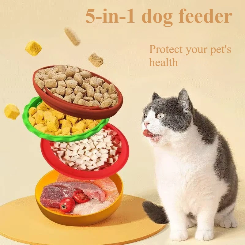 

Pet Burger Bowl Tableware 5-in-1 Multi purpose Cat Tableware Feeding Dog Pet choke bowl feeder Dog Food Bowl Portable Storage