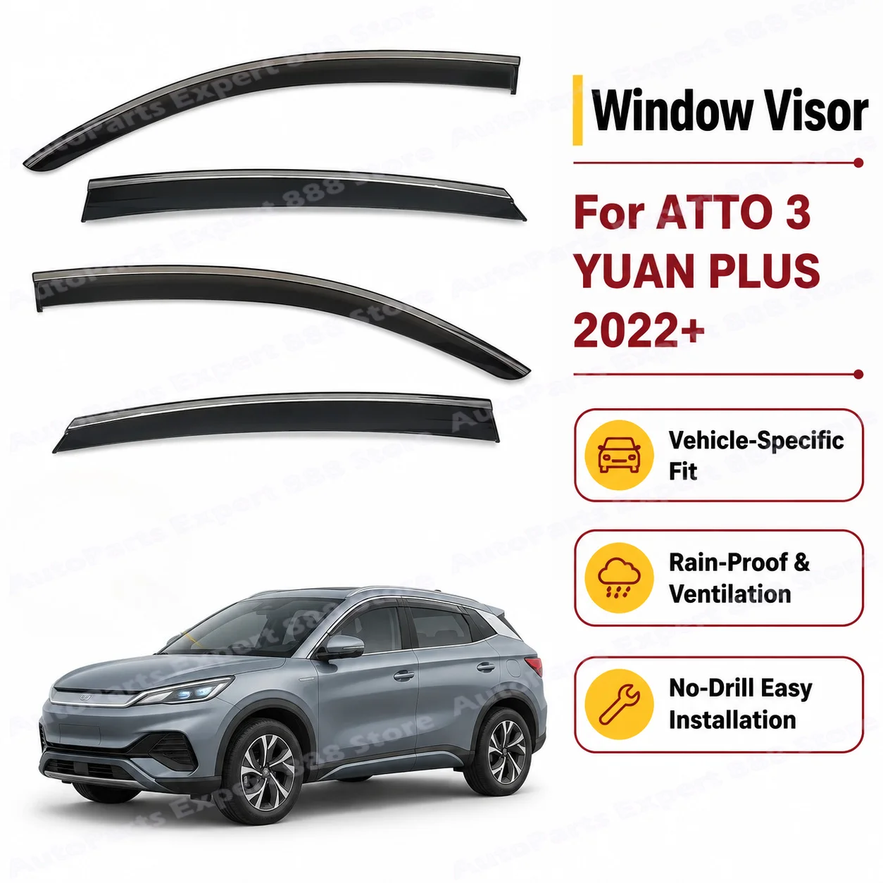 Window Visor Car Accessories Door Wind Deflector Sun Visors Rain Guard Weather Shield for ATTO 3 YUAN PLUS 2022+ Auto Parts