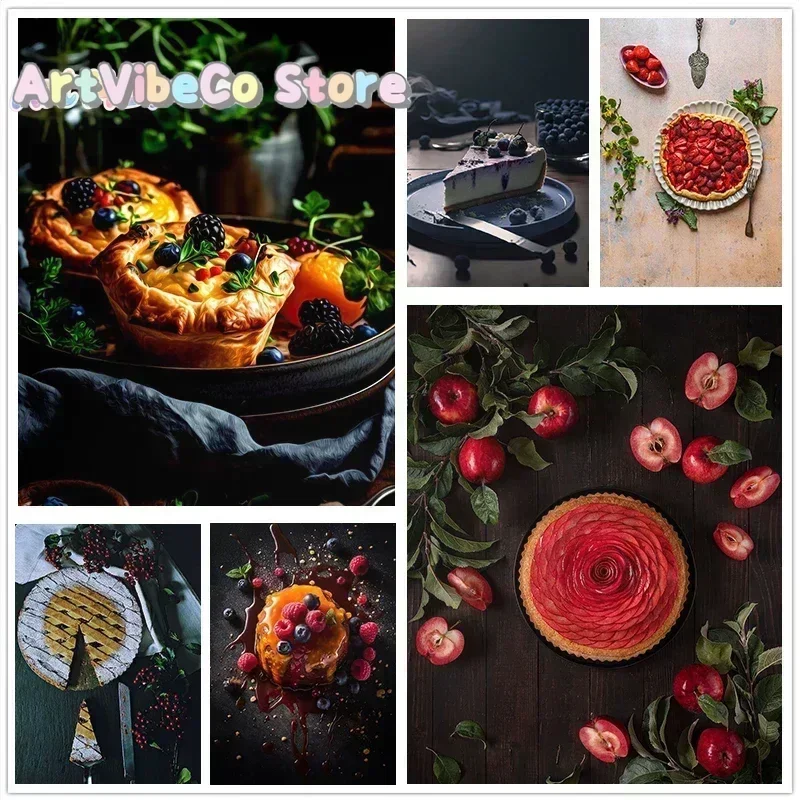 Fruit Pie Cake Food Poster Canvas Paintings Delicious Afternoon Tea Dessert Wall Art Pictures Home Cafe Dessert Shop Decorati