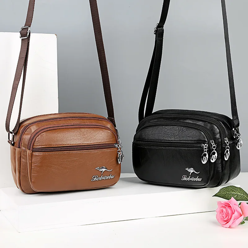 Kadın çantası PU omuzdan askili çanta çok katmanlı orta yaşlı Messenger Crossbody çanta lüks marka çanta sevimli yan çanta