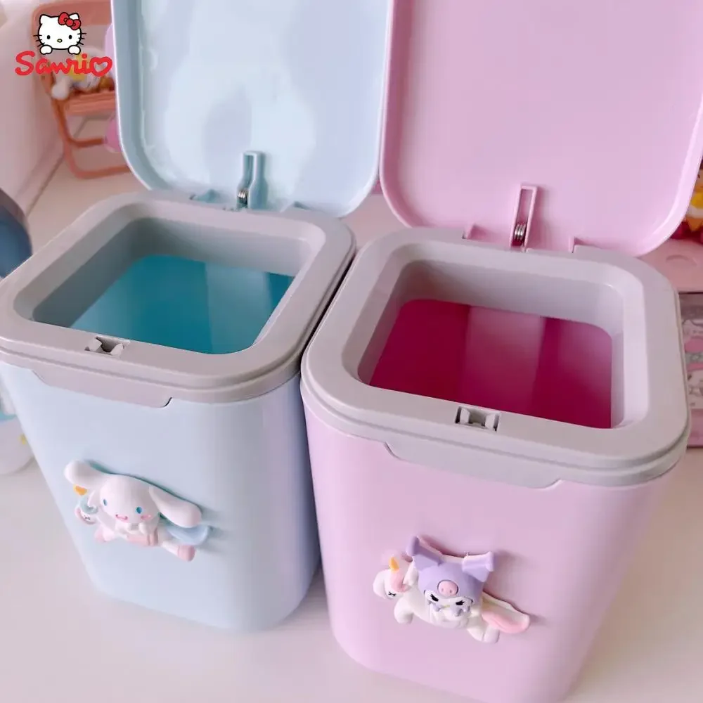 Cartoon Anime Sanrios Accessories My Melody Kuromi Cinnamoroll Kawaii Desktop Trash Can Cute Bedroom Sundries Storage Box Gift