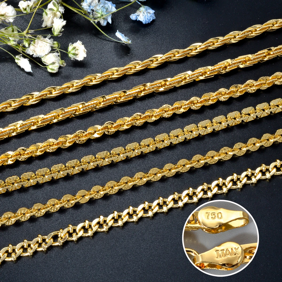 Fashion luxury Italy 750 18k gold plated Copper Link Chain Necklace For Women Jewelry Man Neck Accessories Charms Party Gift