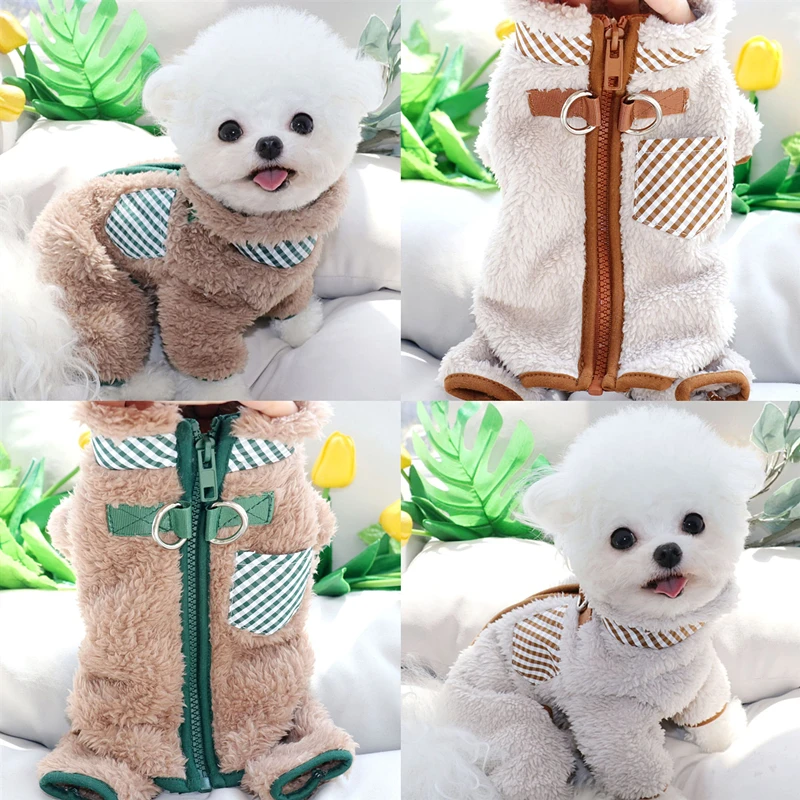 

Winter Puppy Cotton Coat Pet Four legged Clothing Teddy Zipper Shirt Marquis Thickened Coat Plush Warm Dog Clothes