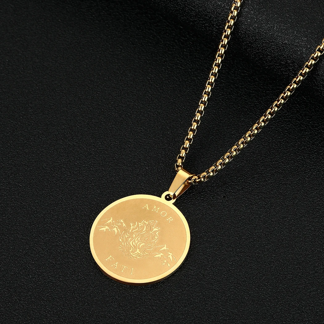 Todorova Handmade Simple Stainless Steel Amor Fati Stoic Pendant Necklace For Men Memento Mori Choker Birthday Jewelry Gift view 4