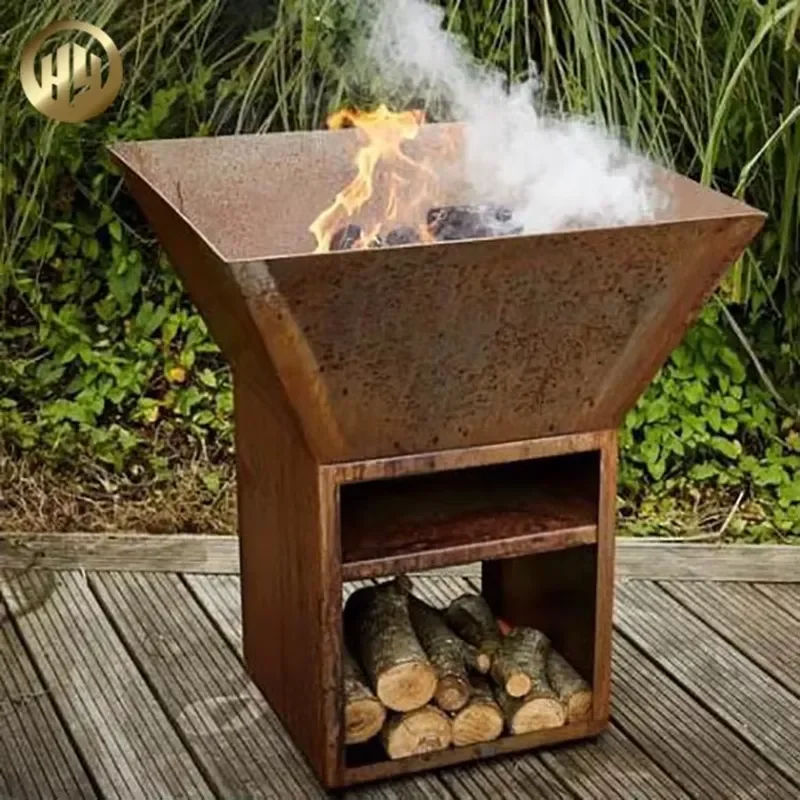 Outdoor Heating Corten Steel Round Fire Pit with Rusty Finish Heat-Resistant 2mm Thick Firewood Storage Wood Burning Hao Yang view 6