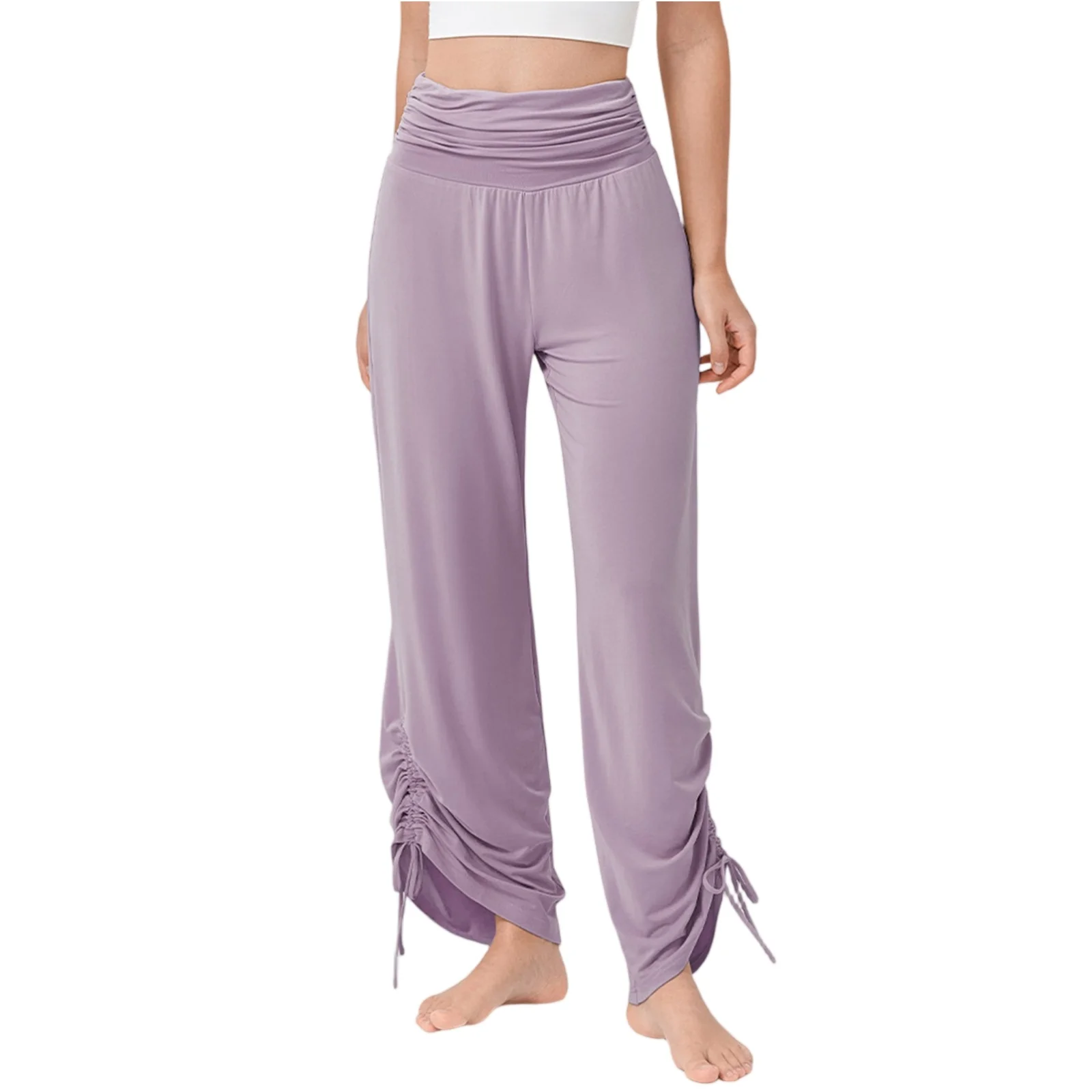 

Women's Straight Elastic Casual Solid Color Pleated Sports Fitness Pants High Waist Yoga Pant Pants for Women Women’s Pants 2025