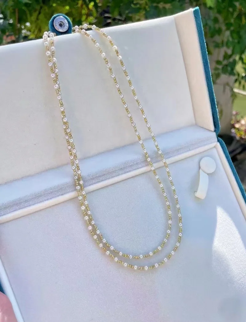 

Small Size 4mm Natural Freshwater White Pearl Necklace Round Shape Fashion Long Sweater Necklace Jewelry for Women Girls