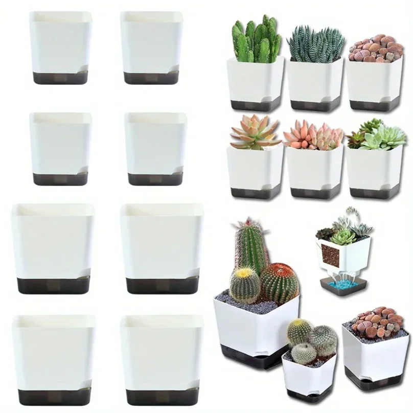 5Pcs Plant Pots, Self Watering Flower Pots Indoor Outdoor, Self Watering Planters with Drainage Hole & Clear Saucer Reservoir
