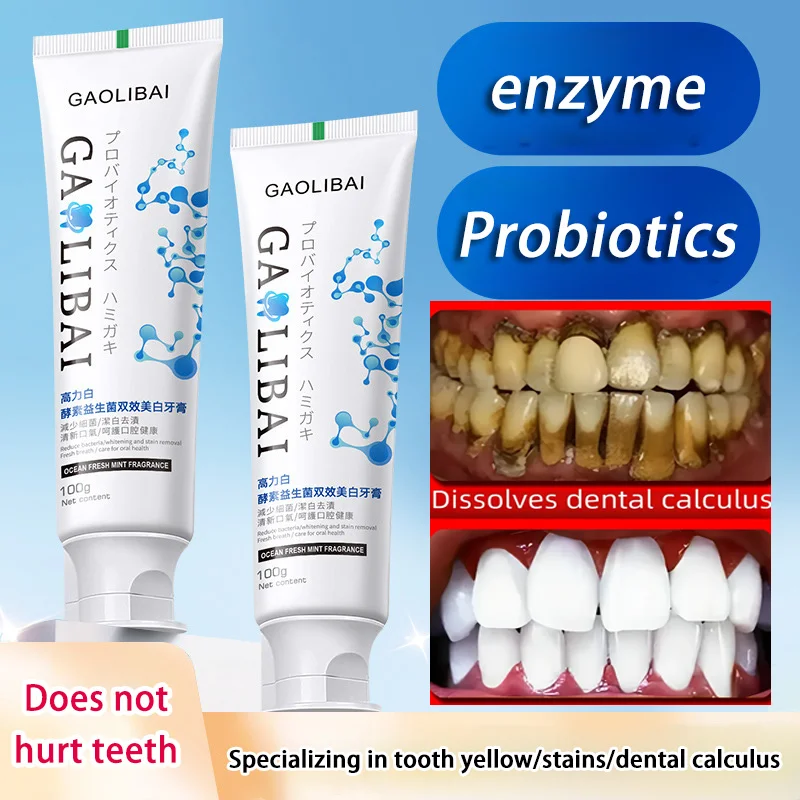 Dentifrice blanchissant probiotique enzyme, élimine SAF, rafraîchit l'haleine, PAS, prévention des bactéries orales, parodontite, dentifrice au fluorure