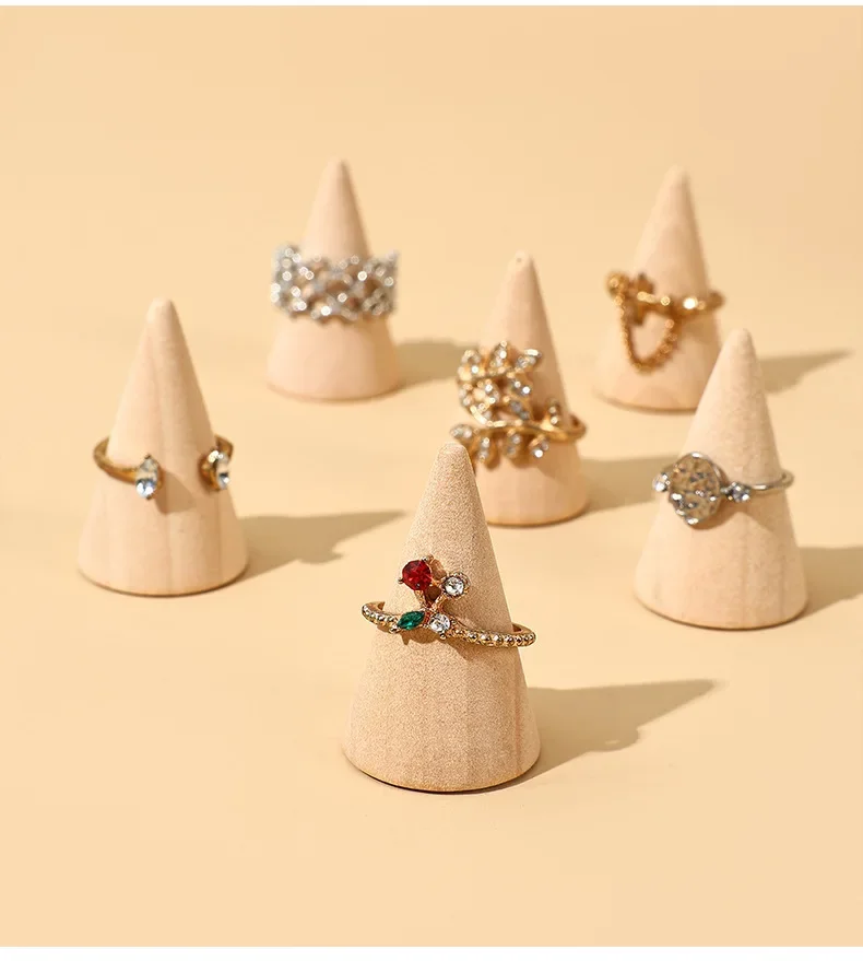 Simple Solid Wood Cone Ring Display Rack Jewelry Rack Ring Rack Display Jewelry Rack Live Stream Stall Props