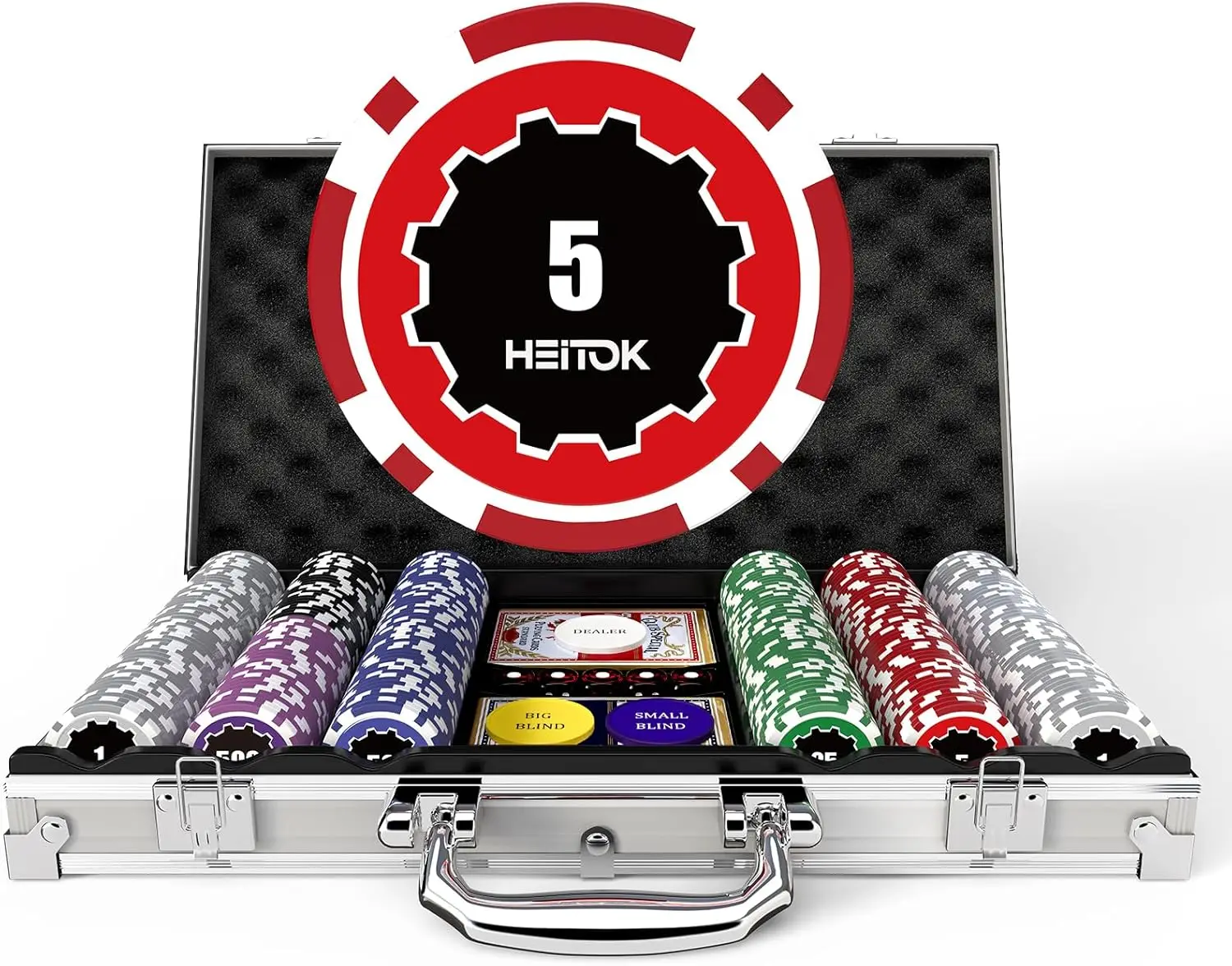 

HEITOK 300pcs 11.5g Poker Chip Set, Authentic Casino Feel, Precise Numbered Denominations, with Exclusive Carrying Case