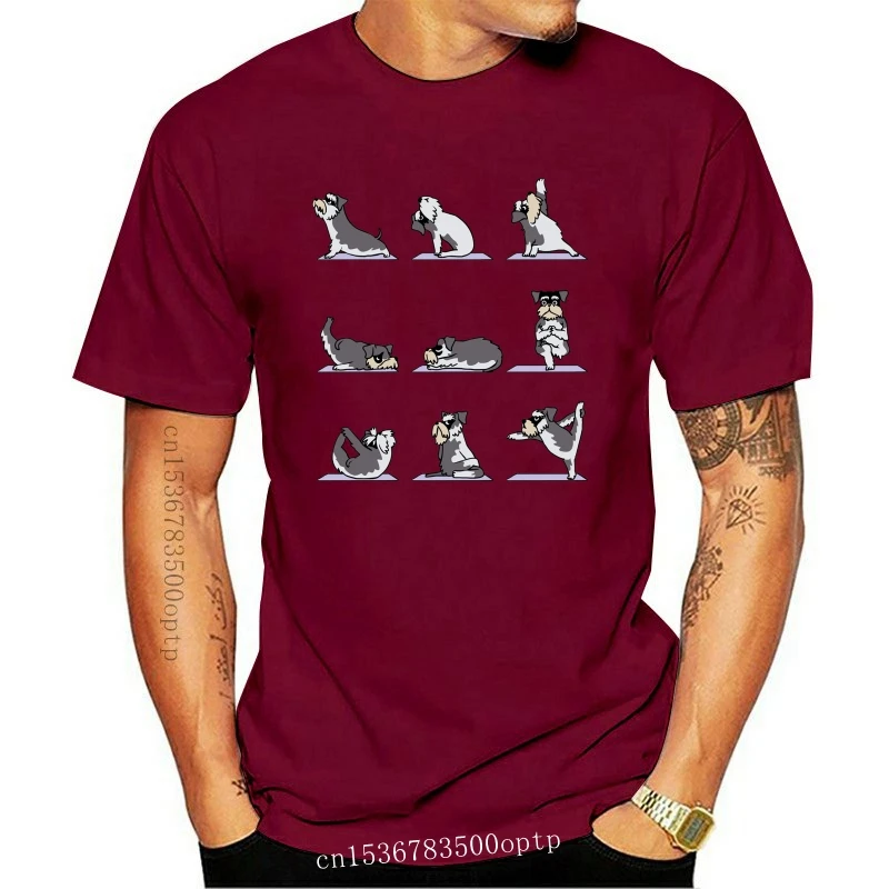 New Men T-Shirt Miniature Schnauzer Yoga Funny Cotton Tees Short Sleeve Gym Relaxation Cartoon Exercise  T Shirt Plus Size