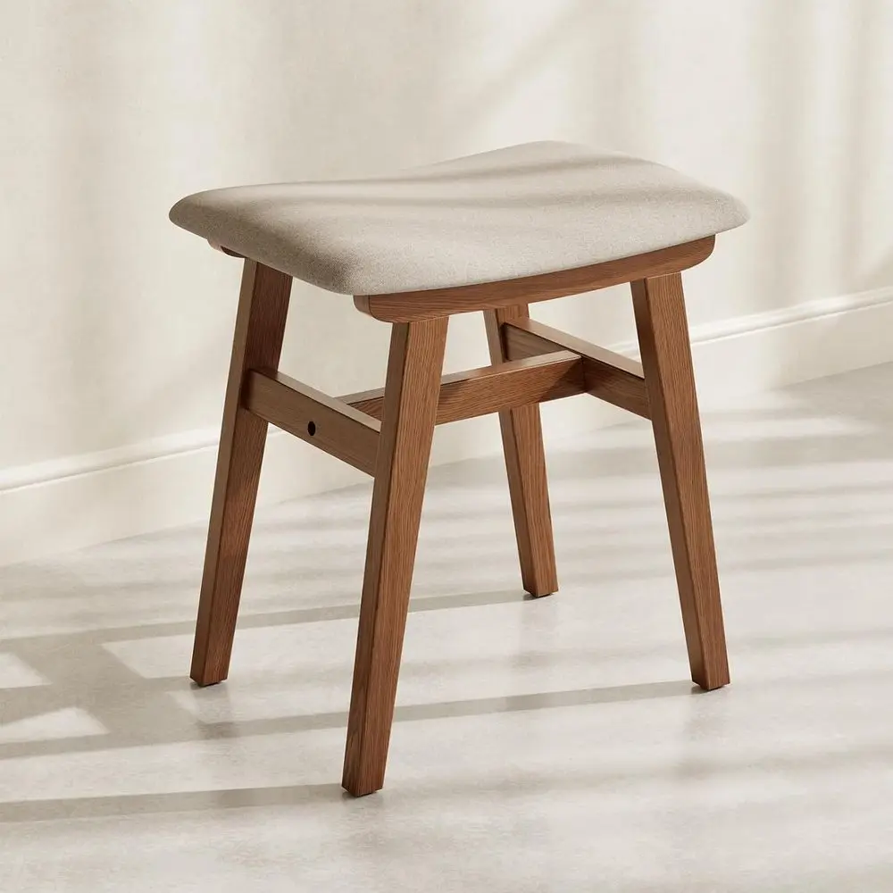 

Walnut Solid Wood Vanity Stool, Compact Makeup Chair with Cushion, Easy Assembly for Home Use