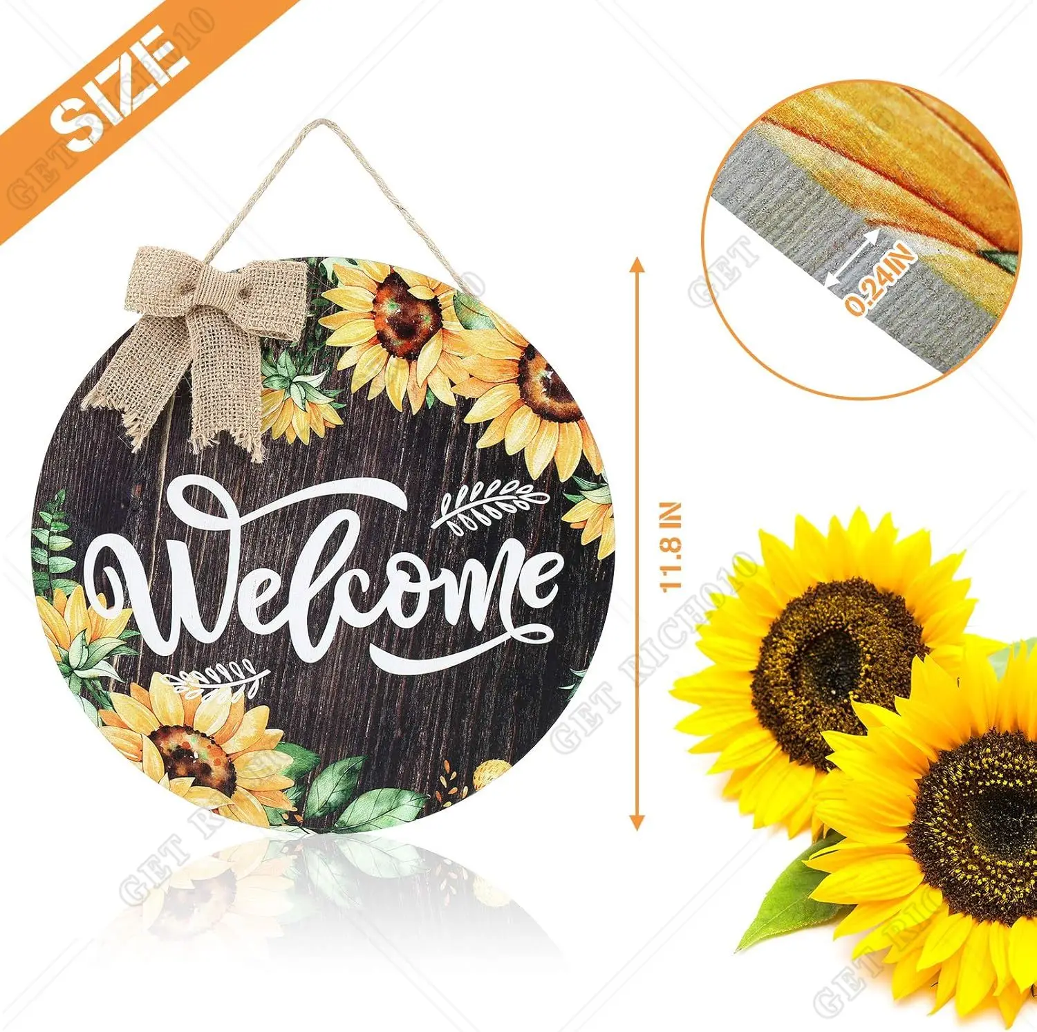 12x12 Inch Sunflower Welcome Door Summer Hanger Vintage Door Sign for Front Decor Gallery Decoration Farmhouse Pastoral Style