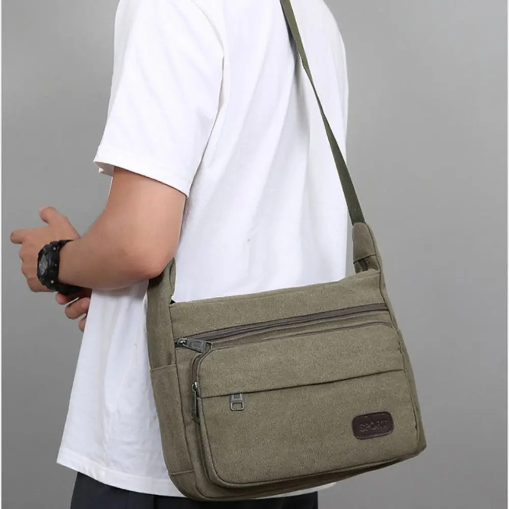 All-Match Korean Style Men Messenger Bags Solid Color Zipper Canvas Crossbody Bag Square All-match Simple Phone Bag Girls