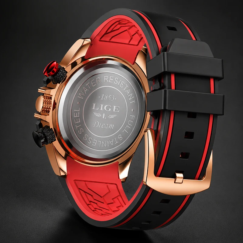 

LIGE Casual Men Watch Fashion Business Silicone Big Dial Watch Men Waterproof Luminous Chronograph Quartz Wristwatch Clock Man