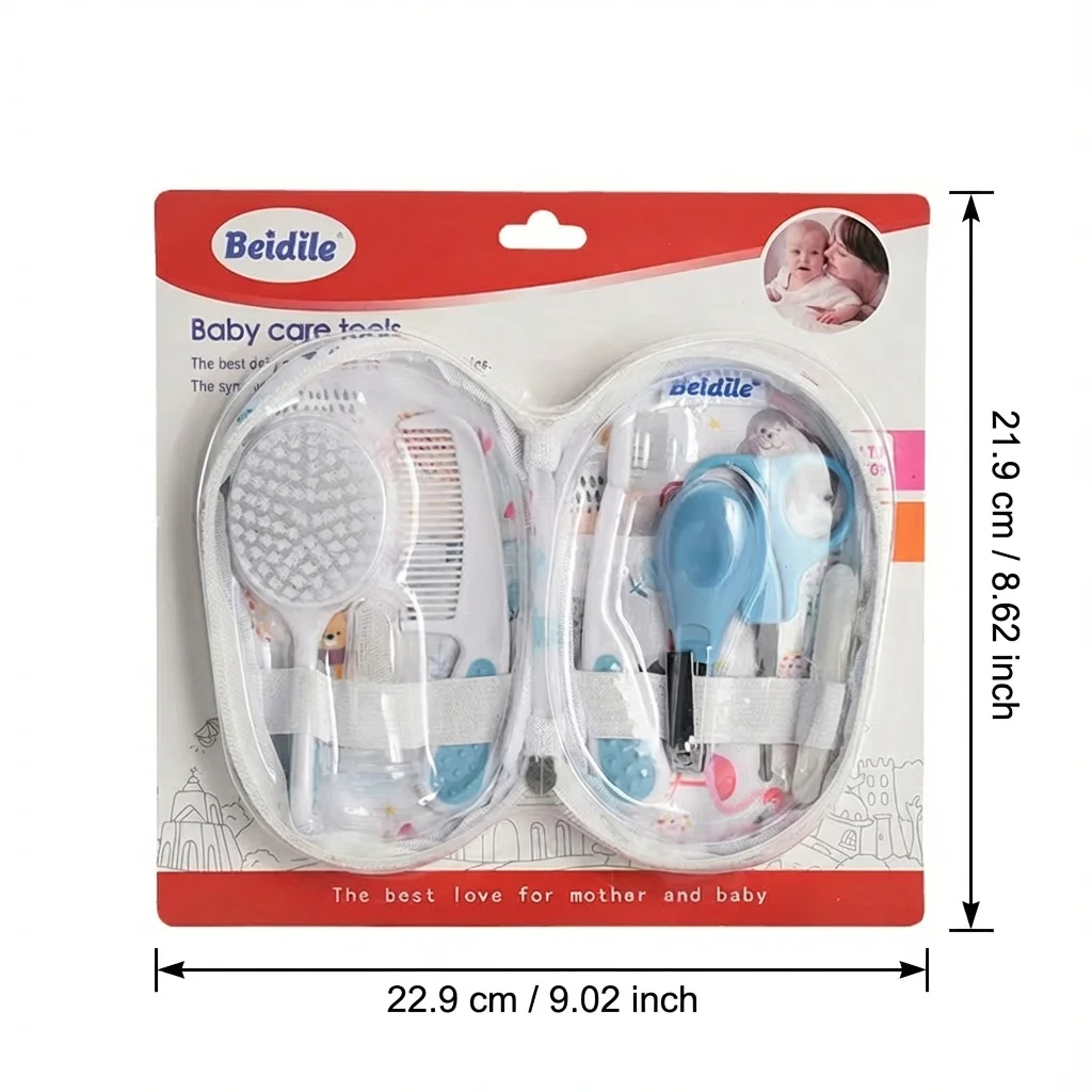 7-in-1 Baby Grooming Healthcare Kit Newborn Essentials Nail Clipper Hair Brush Comb Finger Toothbrush Care Set