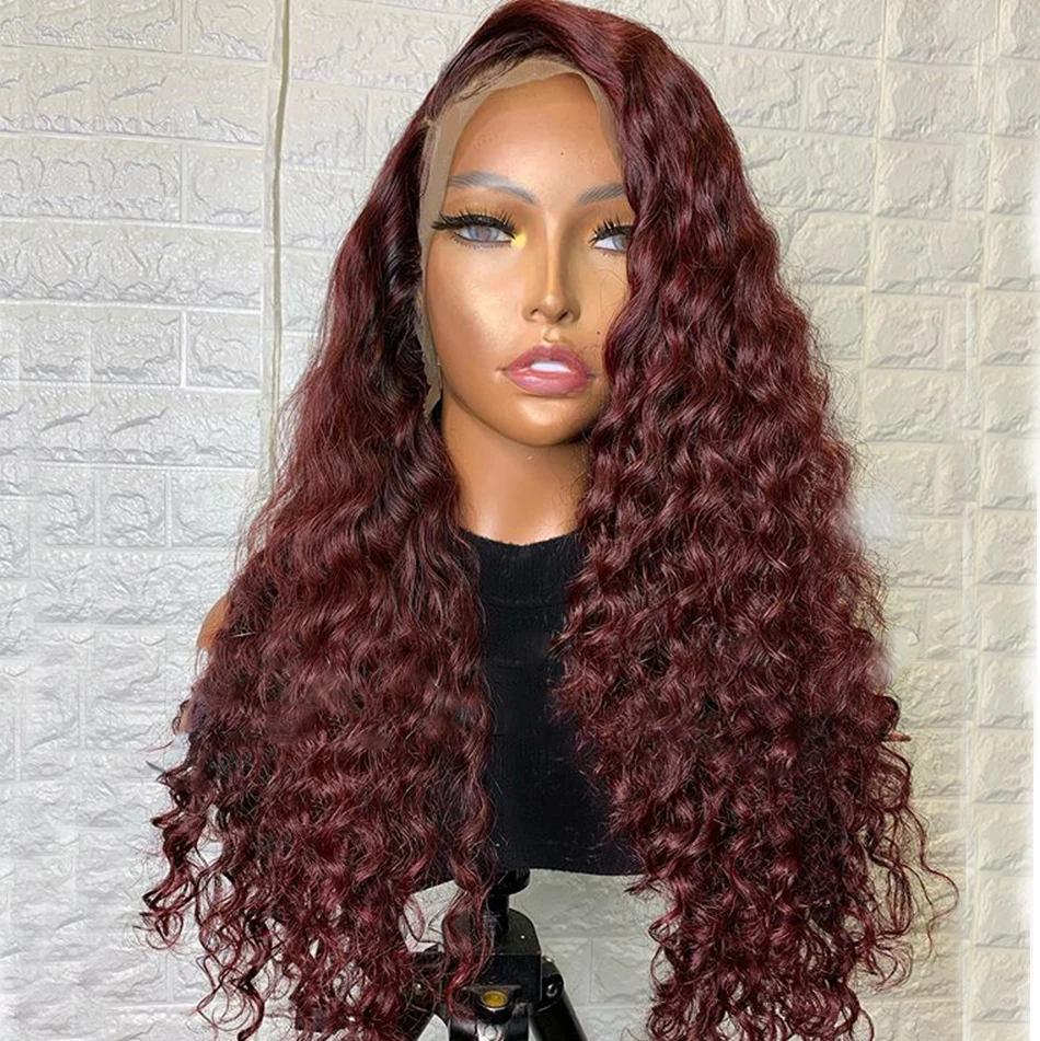 Preplucked 26 Inch Soft Burgundy Long Kinky Curly Lace Front Wig For Black Women  Babyhair Wine Natural Glueless Daily Wear Wigs