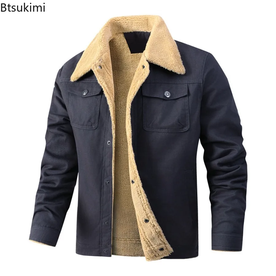 2025 Autumn Winter Fleeced Jackets for Men Fashion Solid Color Thickened Warm Casual Outwear High Quality Windbreaker Coats Male