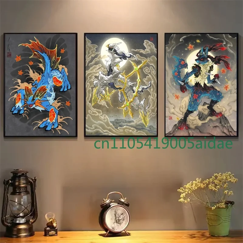 

Japan Pokemon Cartoon Poster Retro Pikachu Charizard Anime Action Figures Canvas Painting Wall Decoration Poster Kids Decorate