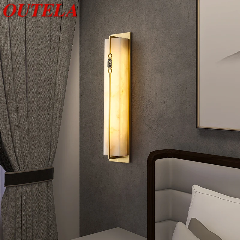 

OUTELA Brass Wall Light LED Modern Luxury Marble Sconces Fixture Indoor Decor for Home Bedroom Living Room Corridor