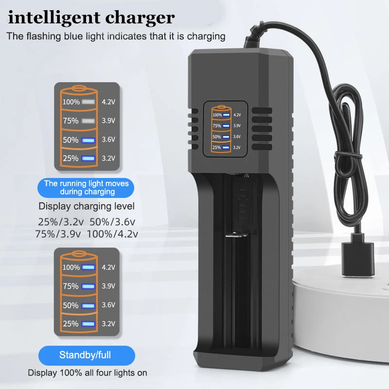 1​8650 Battery Charger 1/2 Slots Digital Display 4.2V USB Output Interface 18650  Rechargeable Lithium Battery Charger Charging