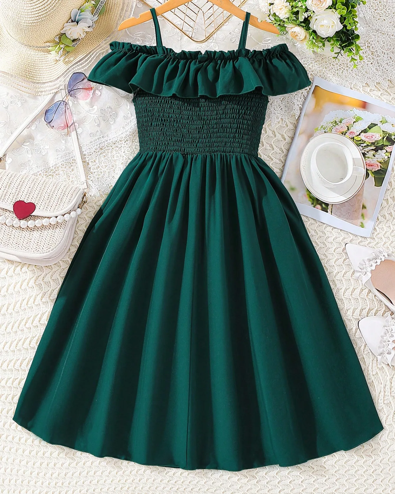 Elegant Teenager Girl Dress Formal Party Wedding Evening Dresses Off Shoulder Ruffle Kids Girls Clothing Children Outfit Fashion