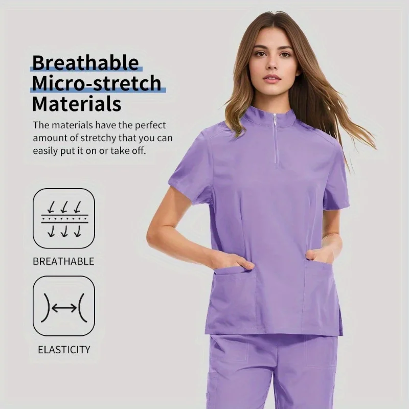Ensemble uniforme de médecin et d'infirmière élastique mat – Vêtements de travail haut + pantalon, idéal pour les hôpitaux d'animaux de compagnie, les salons de beauté et les soins médicaux