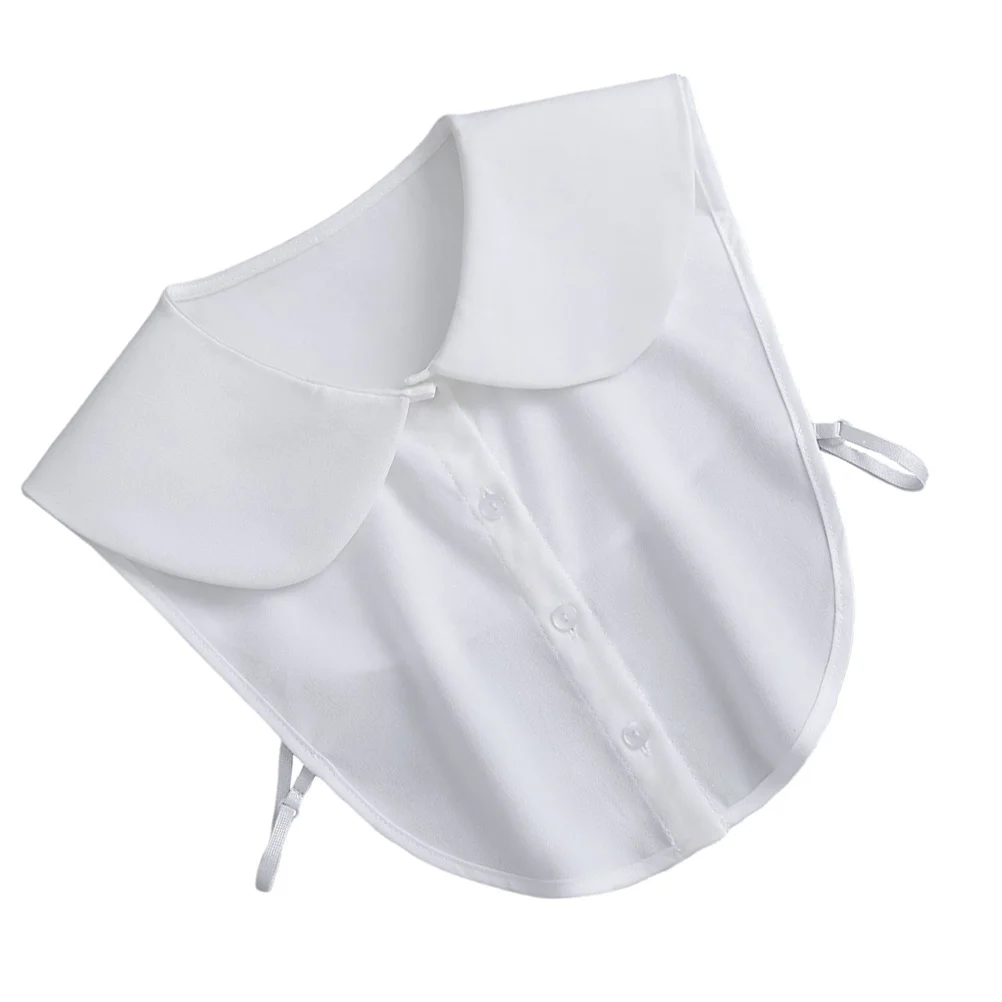 

White Detachable Collar Lightweight Chiffon Faux Shirt Insert Round Neck Layering Accessory For Women Office Cocktail Party