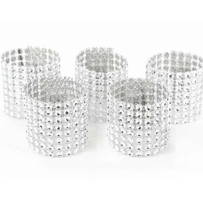 10pcs Diamond Napkin Rings Wedding Napkin Holders Wrap for Wedding Hotel home Table Centerpieces Decoration Supplies gold silver