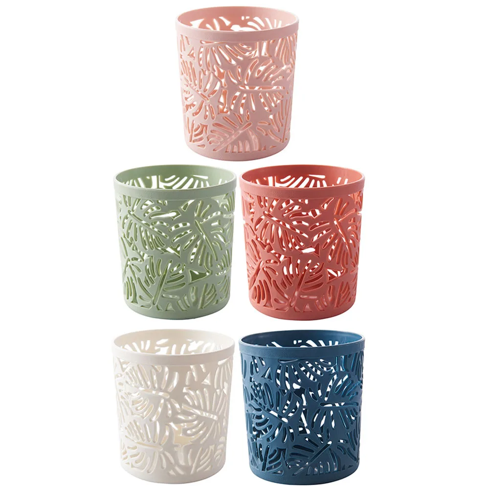 

5pcs Multifunctional Pen Holder Hollow Design Desktop Organizer For Pens Pencils Makeup Brushes Simple Plastic Container Desk