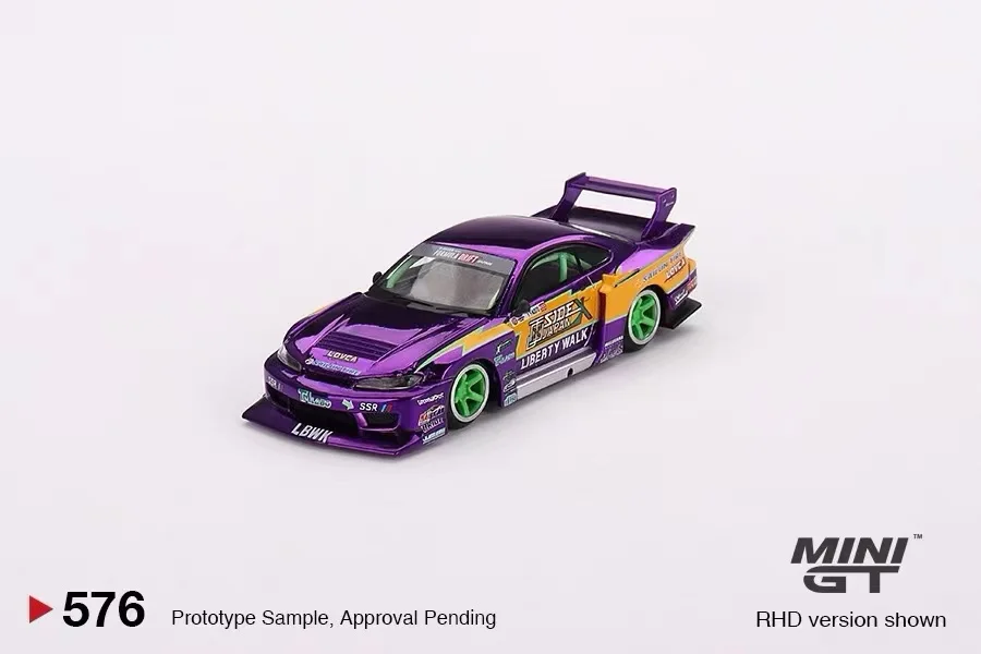 Nissan Nissan S15 SILVIA #576 MINIGT, modèle de voiture en alliage 1:64, jouets pour garçons, pièces de collection pour adultes, cadeaux pour enfants, livraison gratuite