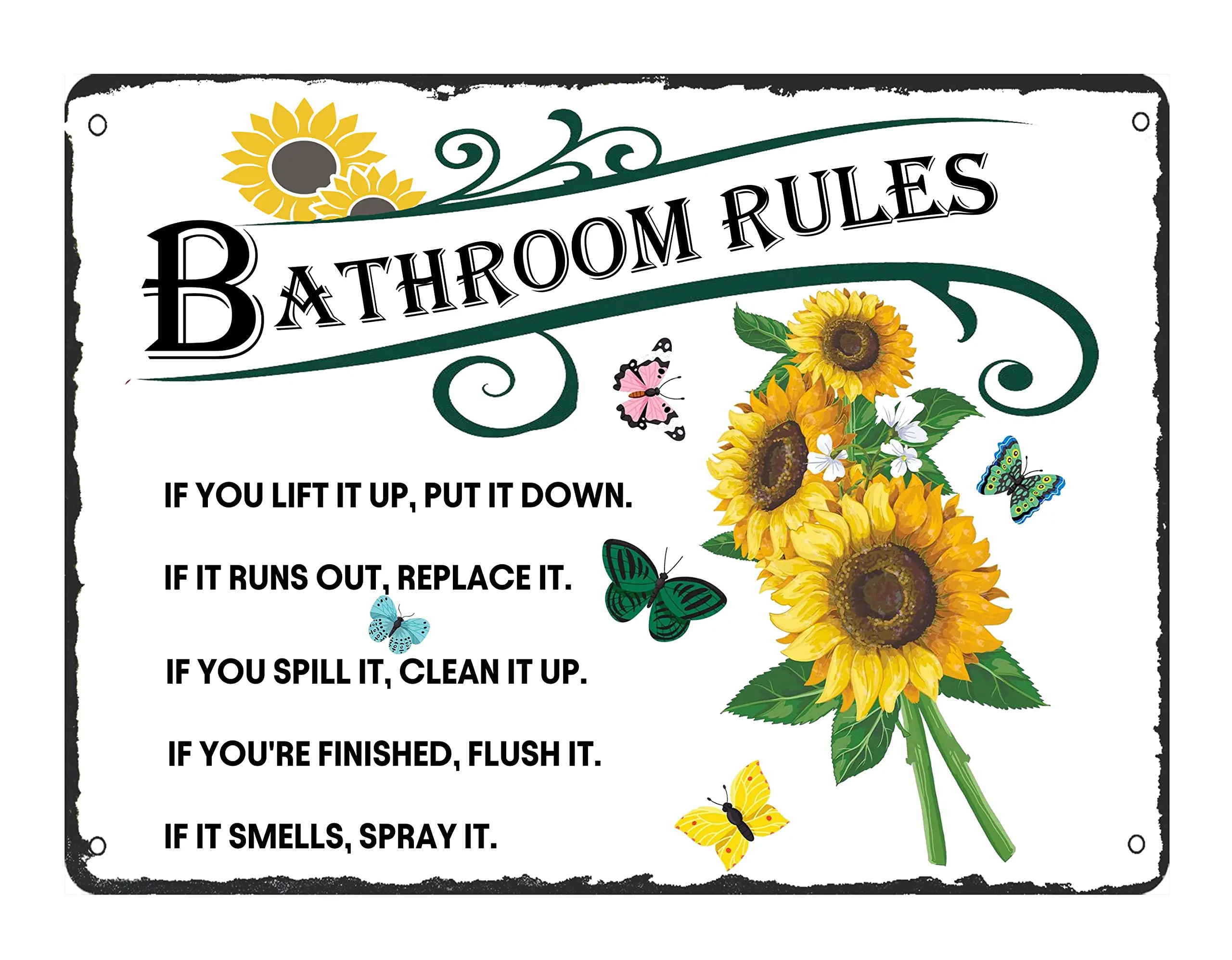 

Sunflower Bathroom Rules Metal Sign Bathroom Wall Decor Funny Bathroom Tin Signs Home Decor 8x12 Inch