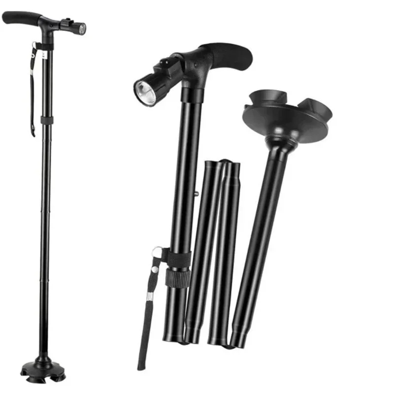 Collapsible Telescopic Folding Elder Cane LED Walking Trusty Sticks Elder Crutches for Mother The Elder Fathers Outdoor Climbing