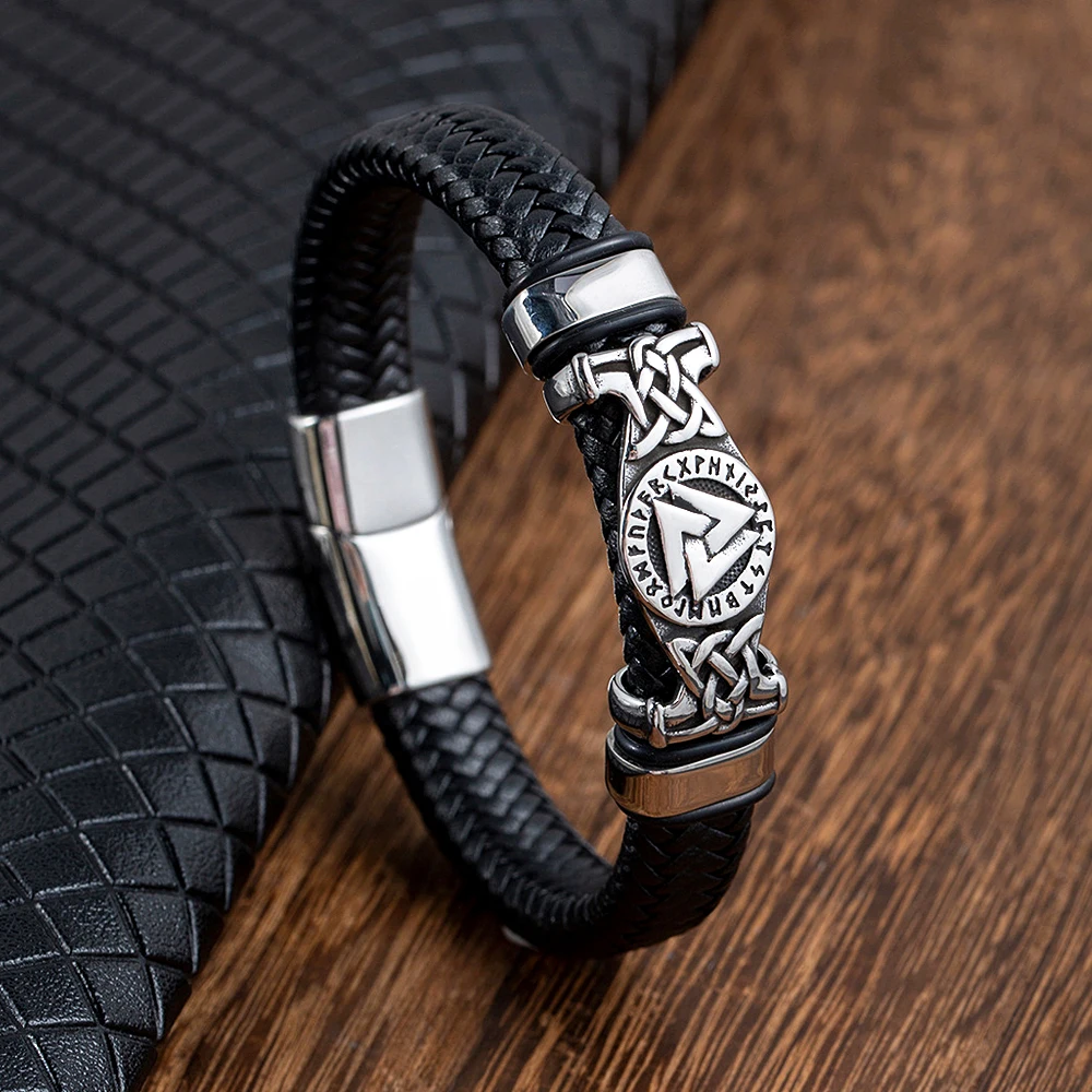 Nordic Viking Celtic Knot Valknut Stainless Steel Bracelets For Men Women Fashion Vikings Leather Bracelet Amulet Jewelry Gifts