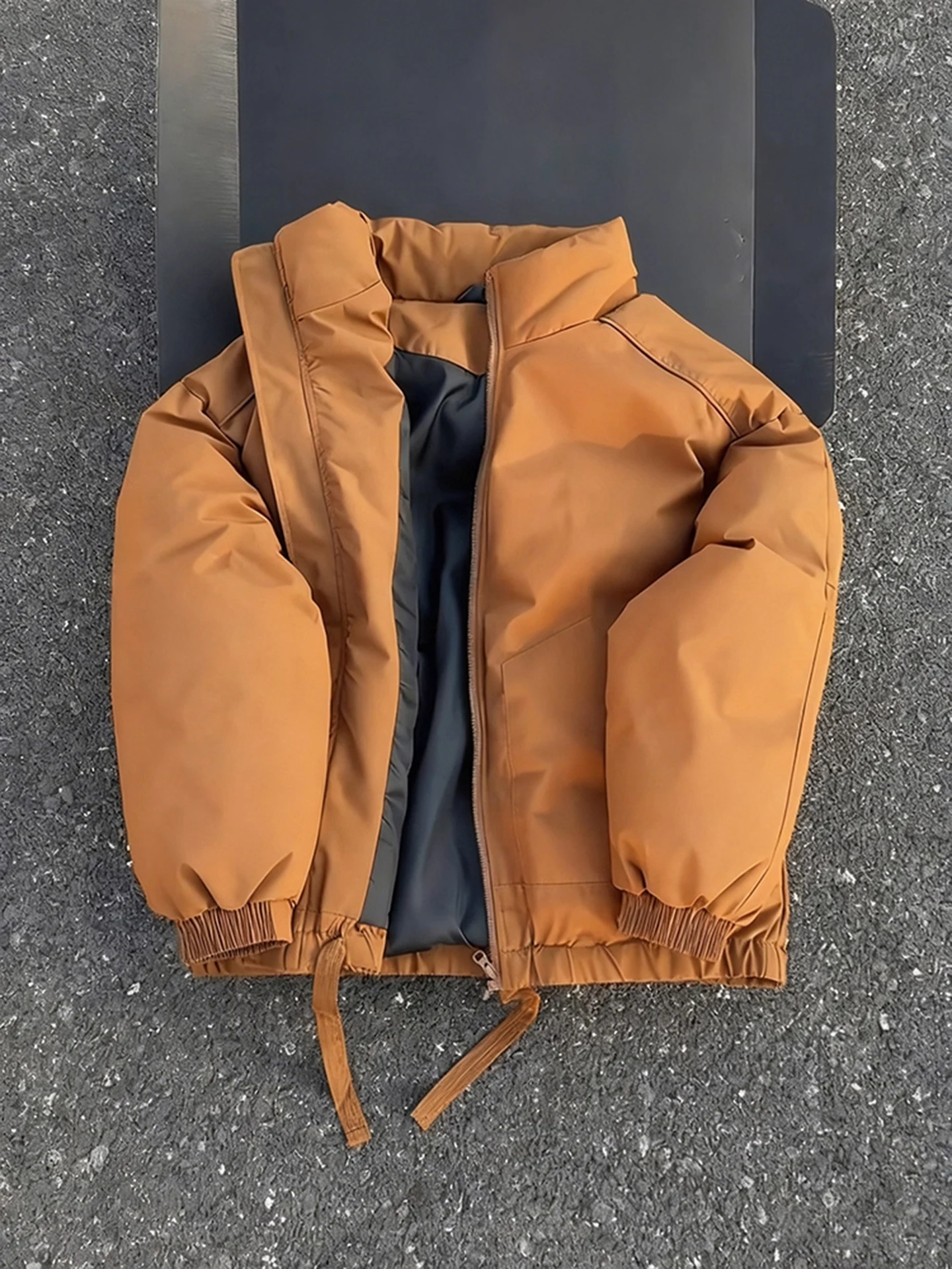 

Мужская зимняя утепленная куртка-бомбер в американском ретро-стиле, коричневая, из хлопка, с воротником-стойкой, устойчивая к износу, короткая, хлопковая верхняя одежда