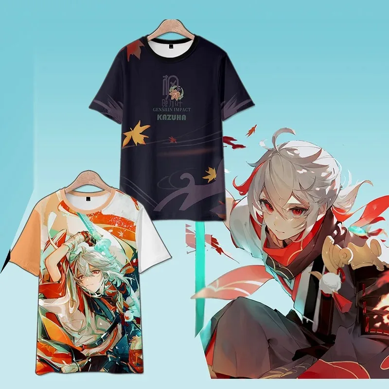 Genshin impacto oversized t camisa kaedehara kazuha cosplay verão casual legal manga curta camiseta streetwear harajuku tshirt