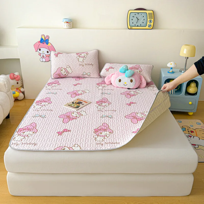 

Sanrio Hellokitty Natural Latex Mat Summer Cooling Ice Silk Matress Pad Soft Cartoon My Melody Kuromi Pochacco Mat Bed Sheet Set