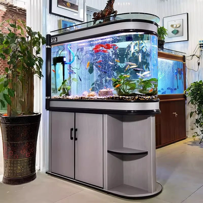 

Nordic Luxury Curved Living Room Cabinet High-definition Glass Aquarium Large/medium-sized Fish Tank Design Furniture FYFT