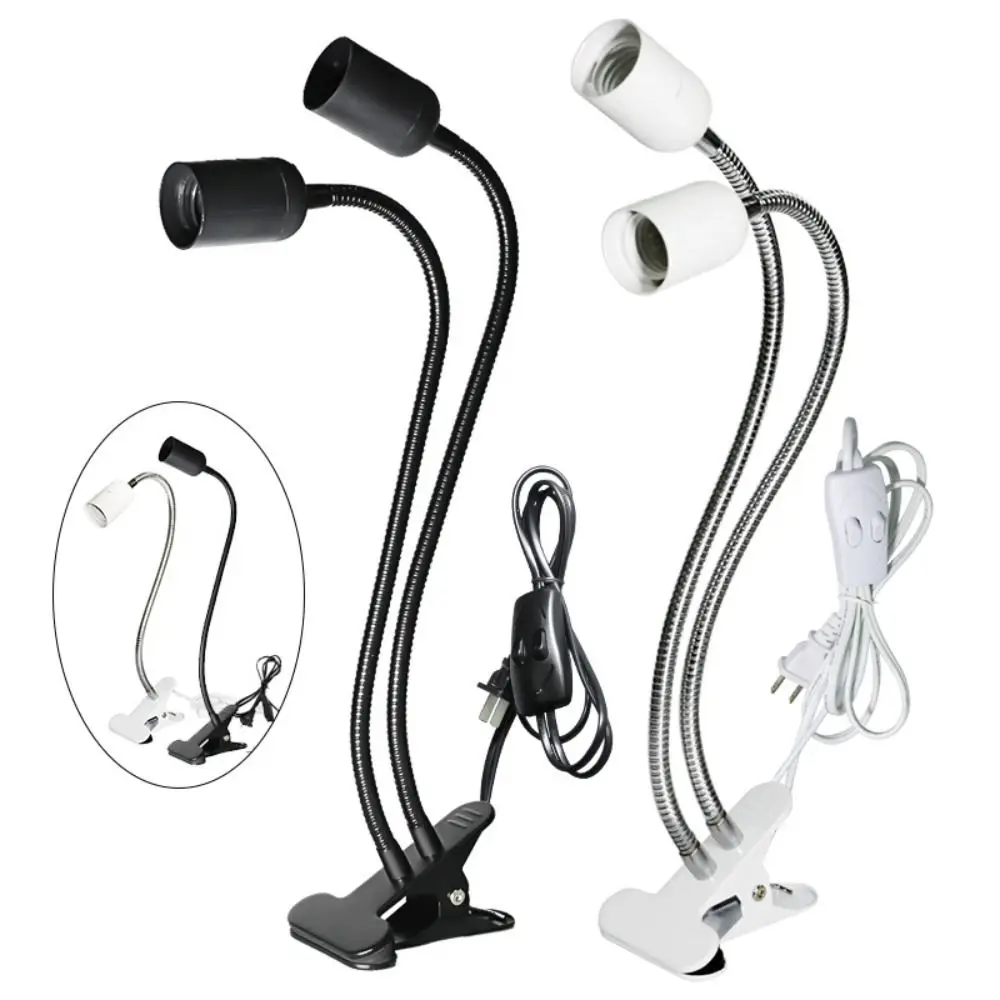 E27 Clip on Desk Lamp Holder EU/US/UK Plug Single/Dual Heads Light Base Socket Clip 360° Rotatable with ON/OFF Switch