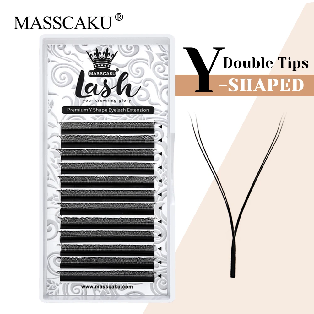 

High Quality MASSCAKU 0.05/0.07mm Thickness Handmade Double Split Tips Eyelash Long-lasting Fast Grafting YY Shaped Eyelashes