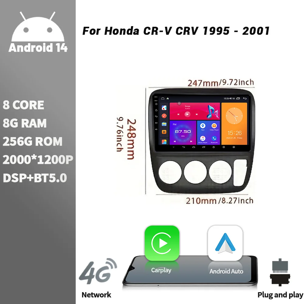 

Android Bluetooth беспроводной стерео экран CarPlay для Honda CR-V CRV 1995-2001 автомобильный радиоприемник мультимедийный плеер навигация