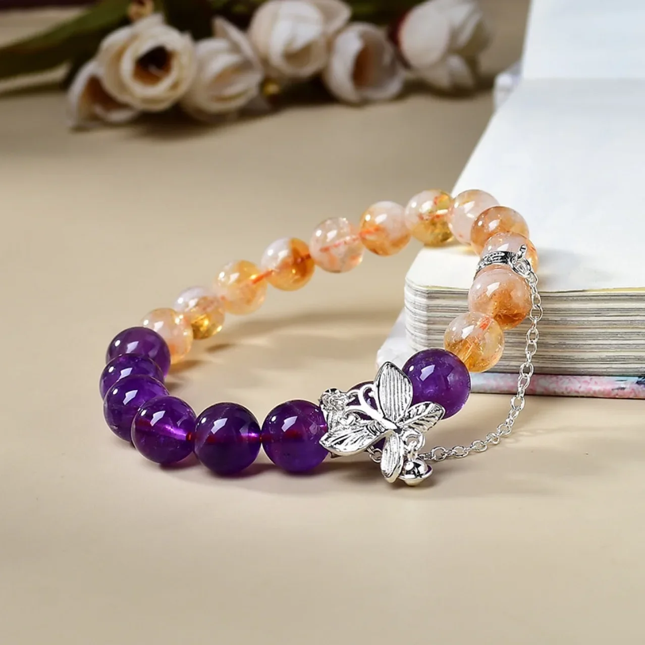 

Natural Amethyst Yellow Tower Crystal Butterfly Women's Light Luxury Fashion Lucky Bracelet Original Design