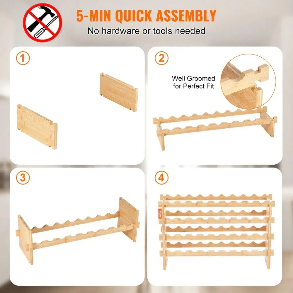 36BottleStackableModularWineRackBambooWoodDisplayShelf4Tier
